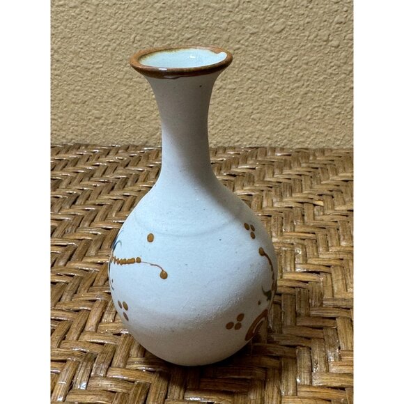 Mexican Tonala Bud Vase Signed Folk Art Hand Painted Flower Sandstone - Picture 1 of 13
